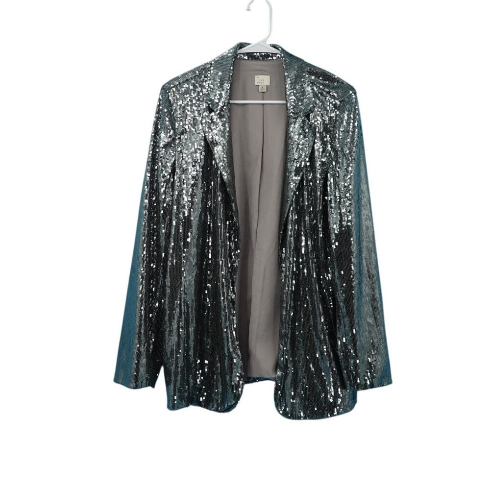 A New Day Blue Sequin Jacket Size Medium
